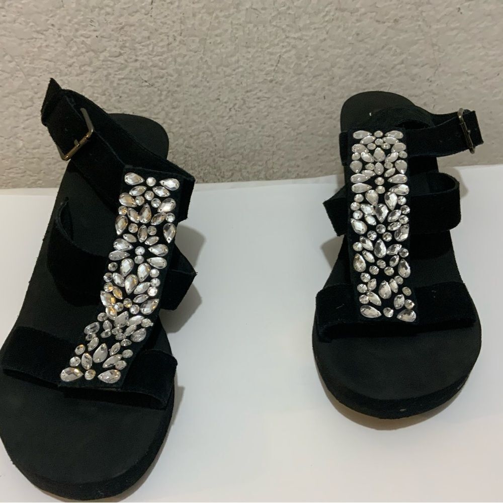 Grazie Embelished Platform Black Sandals 11